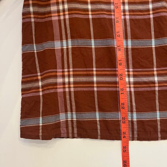 a.n.a. Peasant Blouse Size 0X Brown Plaid Button Front Fall Casual Cotton Boho - Picture 8 of 9